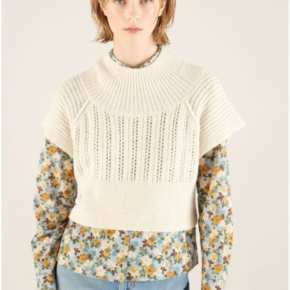 COTELAC Wool Blend Short Sleeve Sweater Cream Sz 1 (Small)